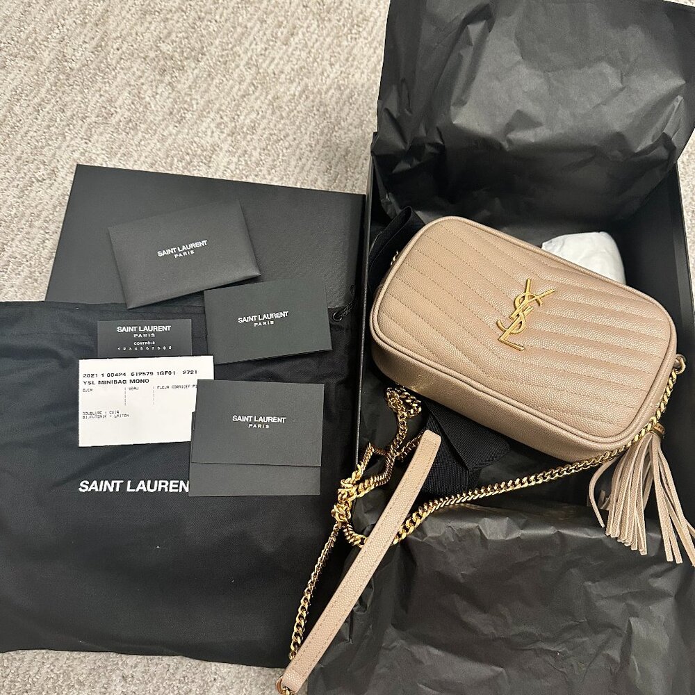 YSL Mini Lou Quilted Camera Bag - Dark Beige Gold Hardware - Picture 2 of 13